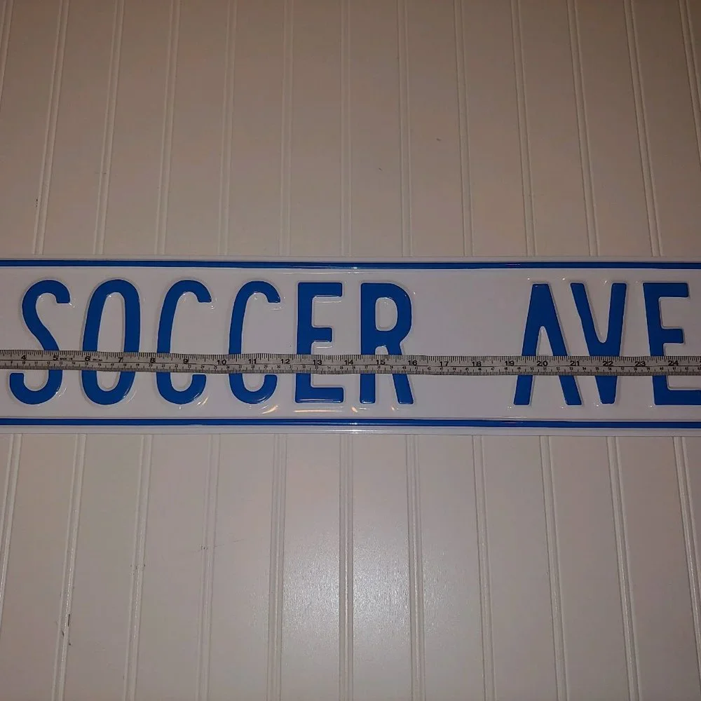SOCCER AVE. Metal Street Sign - Blue & White - NEW!